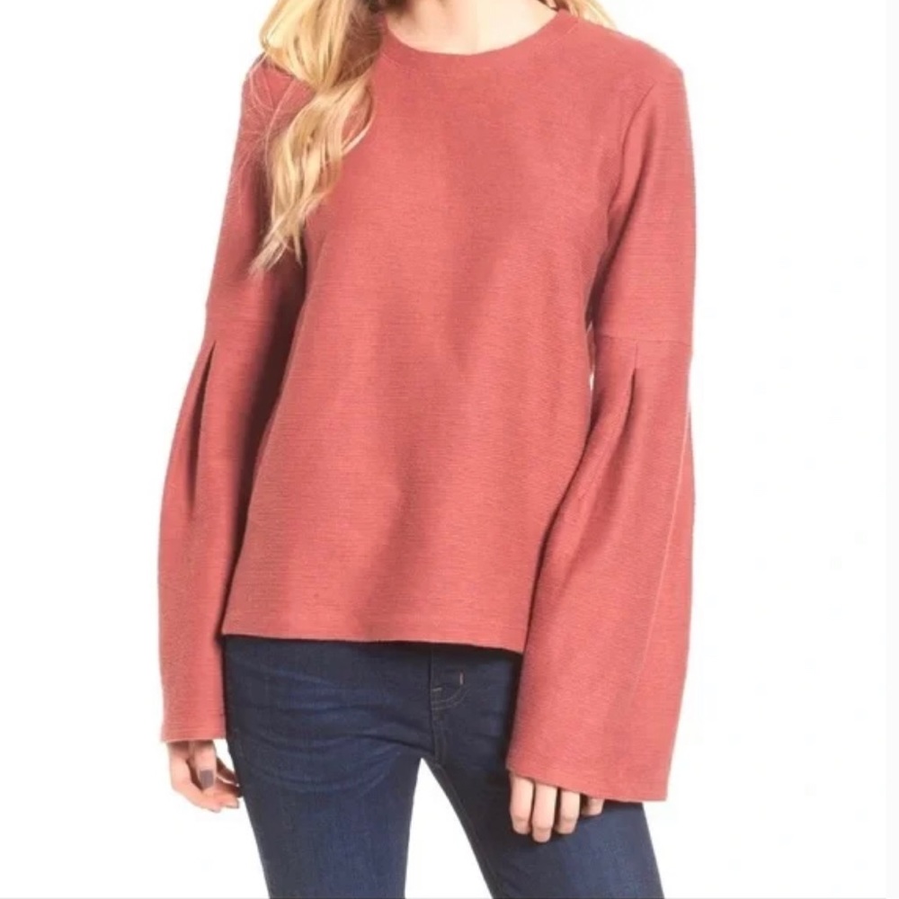 MADEWELL Sweater Ribbed Salmon Round Neckline Bell Sleeve